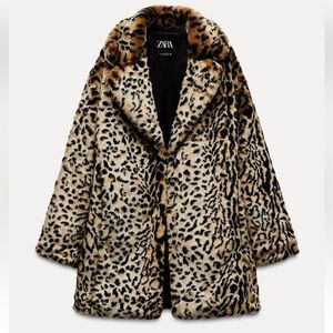 Zara faux fur animal print coat